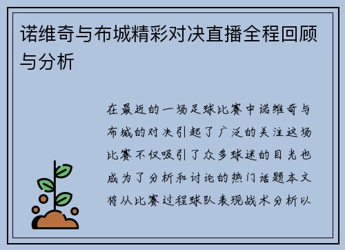 诺维奇与布城精彩对决直播全程回顾与分析